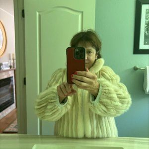 reversible White Leather/cream real fur jacket - mint condition